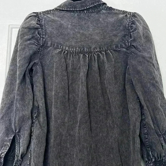 Rails Women XS ADELE puffer Sleeve ACID WASH Denim Dress Gray Lyocell Linen Boho - Picture 6 of 7